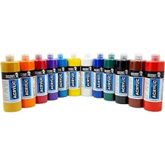 Mozart Acrylic Paint Set 12 Colours 400ml Each Paint for Kids Opaque Colours for Canvas, Pouring, Paper, Wood, Painting Cardboard, Stone, Fabric, Leather, Metal, Ceramic. All Purpose Paint Set 12 x