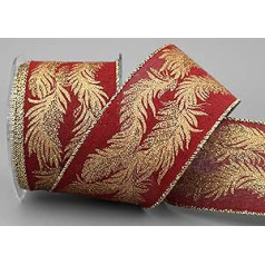 10 m x 63 mm Christmas Ribbon No.18 Golden Branches Red Shiny Fabric Ribbon without Wire Decorative Ribbon with Glitter Shiny Ribbon Gift Ribbon Christmas Ribbon Advent Gold