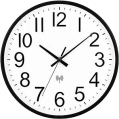 ACCSHINE Radio-Controlled Wall Clock Without Ticking Noise, Silent, 30 cm, Quartz, Battery-Operated, Large Wall Clock, Easy to Read for Room, Home, Kitchen, Bedroom, Office, School (Black + White)