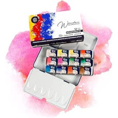 7 Artists Monopigment Watercolour Paint Set - 12 x Bowls Vibrant Colours, High-Quality Artist Watercolour in Multi-Purpose Metal Box with Mixing Palette, Artist Watercolour Box, Watercolour Painting