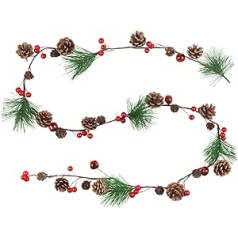 2 m Christmas Garland Decoration Fir Garland with Pine Cones Red Bells Red Berries Pine Garland for Tree Coat Fireplace Railing Stairs Railing Door Decoration Winter Indoor Outdoor Decoration