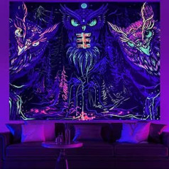 LLGWGL Black Light UV Tapestry Aesthetic Psychedelic - Wall Hanging Wall Decoration Owls Wall Towels - Tapestry Children's Room - Trippy Tapestries for Bedroom (Three Owls, 150 x 200 cm)