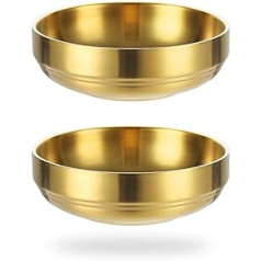 2 Large Double Tier Stainless Steel Sauce Bowls, Round Spice Tray, Sauce Plates, Sushi Dip Bowls, Appetizer Tray, Spice Bowl for Restaurant, Home (12cm, Gold)