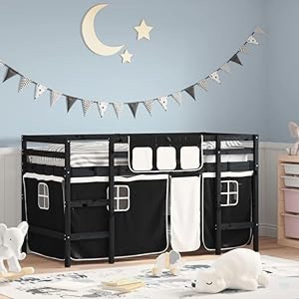 Festnight Hochbett Kinder ar Vorhang Spielbett Kinderbett 90x190 cm Kinderhochbett Etagenbett Hausbett Holzbett ar Leiter Einzelbetten Jugendbett Bettgestell Halbhochbett