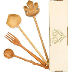 Jabi Home 4 Wooden Spoons and Forks Set - Salad Servers, Gifts for Women, Gift Ideas for Mum for Birthday, Christmas Gifts for Mother, Housewarming Gifts, HHH.THIA-SET10