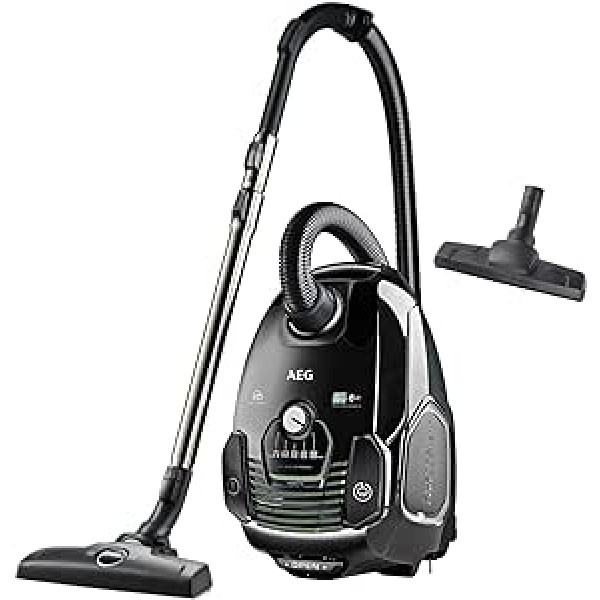 AEG VX7-2-ÖKOX Vacuum Cleaner / 60% Recycled Material / 360° Soft Wheels / 69 dB (A) / Additional Nozzles / Ergonomic Handle / Washable Filter / 650 Watt / 12 m / Technical Version / Black, Green