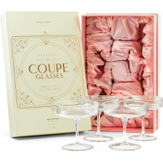 GLASSIQUE CADEAU Vintage Art Deco rievotas kupejas brilles | Komplektā 4 | 200 ml klasiskās kokteiļu glāzes šampanietim, espresso Martini, Cosmopolitan, Daiquiri | Speakeasy kristāla šampanieša bļodas
