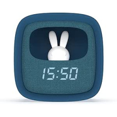 MOB — MOBILITĀTE BORTA Billy Clock Kids Rabbit nakts gaismas modinātājs un nakts gaisma bērniem, auduma priekšpuse, plastmasas rāmis, maiga pieskāriena programmēšanas datums, laiks un 3 modinātāji (zilā krāsā)