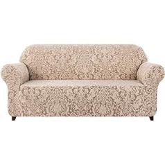 subrtex 1 daļīgs Damaskas dīvāna pārvalks, 1, 2, 3 vietīgs žakarda dīvāna pārvalks, ļoti elastīgs, elastīgs mēbeļu aizsargs (dīvāns, bēšs brūns raksts)