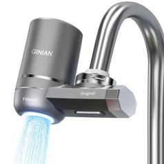 Ginian Water Filter Tap Water Filter for Tap Drinking Water Filter for Home Kitchen Activated Carbon Reduced Chlorine Content Pesticides Heavy Metals Filtering of About 60 Substances