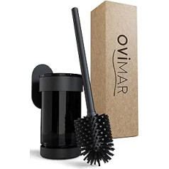 ovimar Finnkona Toilet Brush Black | Wall Mount No Drilling | Silicone Toilet Brush | Ventilation Function | for Gluing | Made of Powder-Coated Stainless Steel | Toilet Brush Head Changeable