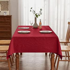 BALCONY & FALCON Taisnstūrveida žakarda galdauts, lina izskata galdauts virtuvēm, restorāniem, kafejnīcām, dārziem, brīvā dabā, ballītēm, kāzām, festivāliem, Ziemassvētku sarkans, 140 x 240 cm