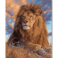 Fuumuui krāsa pēc numuriem pieaugušajiem un bērniem iesācējiem Glezniecība, ieskaitot otu un akrila krāsas 40 x 50 cm – Dzīvnieki, Noble Lion