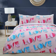 Sleepdown Love Island 3D Love TV šova logotips vaigu rozā, mīksts viegli kopjams segas pārvalks segas gultas veļas komplekts ar spilvendrānām — karalisks (220 x 230 cm)