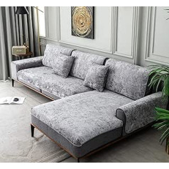 E-Solem pelēks samta dīvāna pārvalks 3 vietīgs, dīvāna pārvalks 4 vietīgs, veļas mašīnā mazgājams dīvāna pārvalks, dīvāna pārvalks L forma, neslīd, aizsargājošs dīvāna pārvalks suņiem, pelēks (90 x 240 cm) 1 gab.
