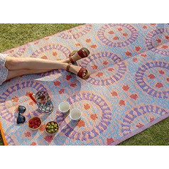 Boho Woven Waterproof Outdoor Rug | Plastic, Lightweight and Non-Slip Mat with Double-Sided Geometric Pattern for Garden, Patio, Bathroom, Utility, Picnic