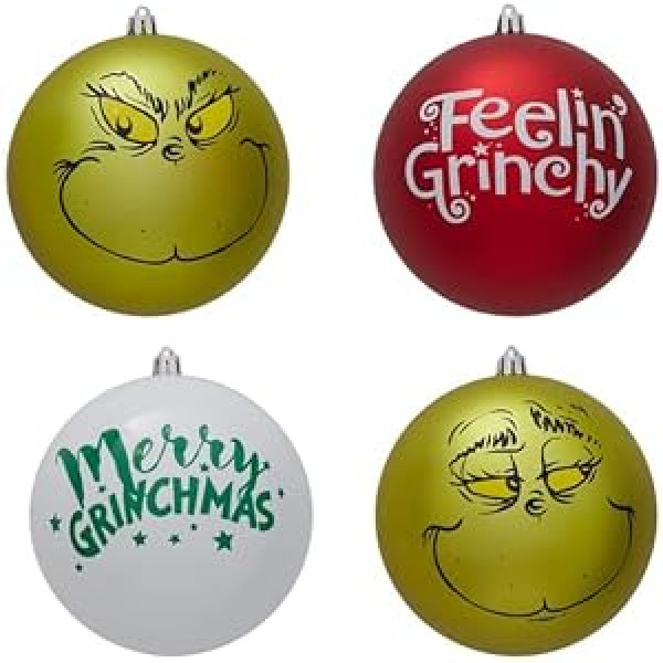 Divas World The Grinch Ziemassvētku eglīšu rotājumi Dr. Seuss Baubles Mājas dekors Iekarināms sezonāls dekors svētku priekšmets (4 gigantiskas bumbas)