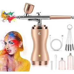 Airbrush Set with Compressor, 7.4 V 200 kPa, Portable USB Rechargeable Wireless Airbrush Set for Makeup, Cake Decoration, Model Painting, Nails Design (Pink)