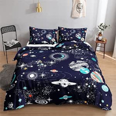 Hosima bērnu gultas veļas komplekts 155 x 220 cm, segas pārvalks zvaigžņotā debess vienvietīgai gultai, mūsdienīgi apdrukāti Galaxy segas pārvalki ar spilvendrānu, moderns gultas veļas komplekts zēniem, meitenēm