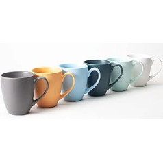 Hanseküche Coffee Mugs Set of 6 in Large - Coffee Cups Made of High-Quality and Solid Ceramic, 400 ml Volume and Large Handle, Large Cups in Multiple Colours and Beautiful Pattern (Colourful Matte)