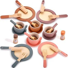 GAGAKU Wooden Tableware Set Children's Kitchen Play Kitchen Accessories Children's Wood Macron Colour