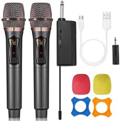 ALPOWL Professional Dual UHF Cordless Microphone Wireless Microphone System for Karaoke and Parties, Rechargeable Receiver for Voice Amplifier, Work for Church, Wedding (Black II)