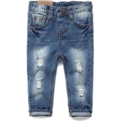 KIDSCOOL SPACE Baby Girls Boys Slim Jeans, Small Child Elastic Waist Ripped Jeans, blue