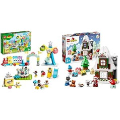 LEGO 10956 Duplo piedzīvojumu parks, bērnu rotaļlieta no 2 gadiem ar gadatirgu un vilcienu meitenēm un zēniem, akmeņi celtniecībai un mini figūriņas un 10976 Duplo piparkūku māja ar Ziemassvētku vecīša figūru