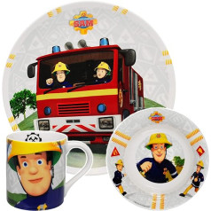 alles-meine.de GmbH Set of 3 Crockery Items - Fireman Sam - Porcelain / Ceramic - Drinking Cup + Plate + Cereal Bowl - Children's Tableware - Breakfast Set