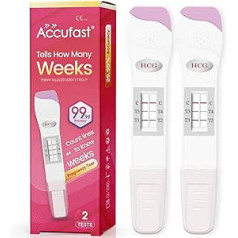 Accufast 2 x grūtniecības tests ar nedēļas noteikšanu - pastāstiet, cik grūtniecības nedēļu, 25 mIU/ml hCG līmeņa tests 1-4 grūtniecības nedēļām - vācu rokasgrāmata