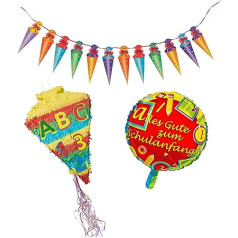 Idena 90125 – 1 Pinata skolas konuss, 1 vītne, 1 folijas balons atpakaļ uz skolu, pirmā skolas diena, dekorēšana, dāvana