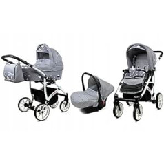 BabyLux® Bambimo 3-in-1 ratiņu komplekts - Largo - iesk. Bērnu ratiņi, bagiju sporta sēdeklis, autosēdeklītis - autosēdeklītis - ratu komplekts - kombinēti rati ar pārģērbšanās somu, lietus pārsegu utt.