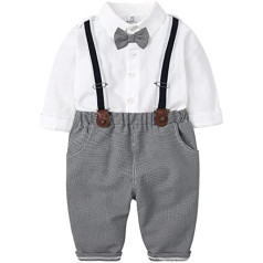 Clothes Set for Toddler Kids Infant Baby Boys Gentleman Suit Shirt Long Sleeve Bowtie Plaid Suspender Pants Trousers Outfits