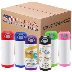 ZREGGUR 24gb jauktas krāsas 340ml Sublimācijas krūzes Kids Sippy Cup Tukšs nerūsējošā tērauda termoss Bērnu ūdens pudele skolas mazuļu krūzes Necaurlaidīgas ar salmiņu un vāku