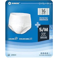 SUNKISS TrustPlus Incontinence Pants for Adults, Absorbent Nappy Pants with Elastic Cuffs for Men and Women, Discreet Leak Protection for Bladder Weakness, Size S/M, Pack of 64