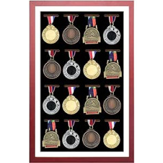 Large Medal Display Shadow Box - Medal Display Case - 16 Medals Display Case - Perfect Medal Display for War Military, Runners, Marathon, Race Winner, Gymnastics and All Sports (Red Wood)