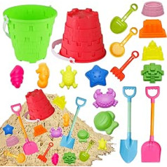 Holady Pack of 17 Beach Toys for Children – Children's Sand Toy Includes Beach Bucket, Sand Shape, Sand Shovel, Rake, Sand Sieve Shovels, Sand Castle Toy