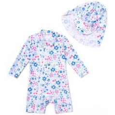 ADAVERANO Baby Mädchen Repreve® Recycelter Badeanzug/Sonnenanzug UPF 50+ Einteiliger Ganzlängen-Reißverschluss mit Kappe.