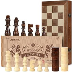 BremToy 2-in-1 Chess Game and Lady Game, Foldable Magnetic Chess Board Game Made of Wood, Portable Board Game for Travel Chess Set for Children, Beginners, Adults (38 x 38 cm)