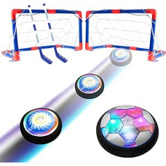 3-in-1 Hover Hoke Futbols Bērnu rotaļlietu komplekts, USB uzlādējams un akumulators Hokejs peldošs gaisa futbols ar LED gaismu, 2 vārti 3 4 5 6 7 8-12 gadus veci zēni, meitenes iekštelpu/āra spēles