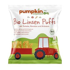 Pumpkin Organics bioloģiskās lēcu pūtītes ar tomātiem, burkāniem un garšaugiem bērniem un zīdaiņiem no 12 mēn., iepakojumā 24 (24 x 20 g)