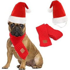 RANYPET Dog Santa Hat and Scarf, Christmas Dog Costumes, Pet Christmas Dog Scarf for Small, Medium and Large Dogs, S