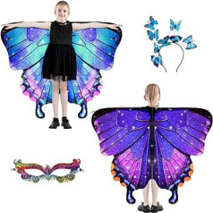 plainshe Butterfly Wings for Girls, Double-Sided Fairy Wings, Children's Butterfly Costume for Halloween, 3 Pieces Butterfly Cape Set