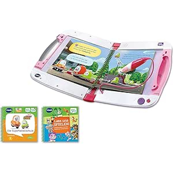 VTech MagiBook v2 Pink ietver 2 mācību grāmatas — interaktīva mācību grāmatu sistēma, lai sagatavotos bērnudārzam un skolai — bērniem vecumā no 2 līdz 7 gadiem