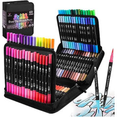 FORETOY Dual Brush pildspalvu komplekts, 100 krāsu filca pildspalvas Biezas un plānas otu pildspalvas bērniem Pieaugušajiem Bullet Journal Pildspalvas, Rokas burti, Manga, Mandala, Krāsojamās Grāmatas, Sukas uzgaļi un Fineline