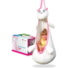 Cateam Hanging Swing for Children, Cave Swing with Funny Cat Design, Natural Cotton Swing for Indoor and Outdoor Use, Hanging Bag for Children, Room Swing, Hanging Cave up to 80 kg