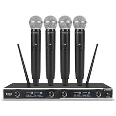 D Debra D-440 UHF 4 Channel Wireless Handheld Microphone System with 4 Cordless Microphones, Ideal for Karaoke, Party, Church, Weddings, Stage, DJ, Outdoor, 300 Ft (4 Handheld)