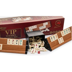 TruWare Just Camp Wooden Rummy spēļu komplekts ar melamīna akmeņiem Rummy Star Okey Deluxe VIP Bright galda spēles flīžu spēle ar kauliņiem