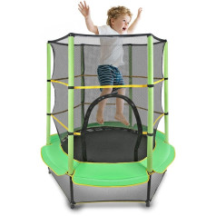 55 Inch Kids Trampoline | Large Children's Trampoline Indoor/Outdoor with Safety Net and Frame Cover | Built-in Zip | Durable Steel Frame Trampoline for Children Jumping Training