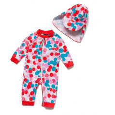 BONVERANO Baby Girls Swimsuits/Sunsuits UPF 50+ Sun Protection One-Piece Full Zip with Sun Cap